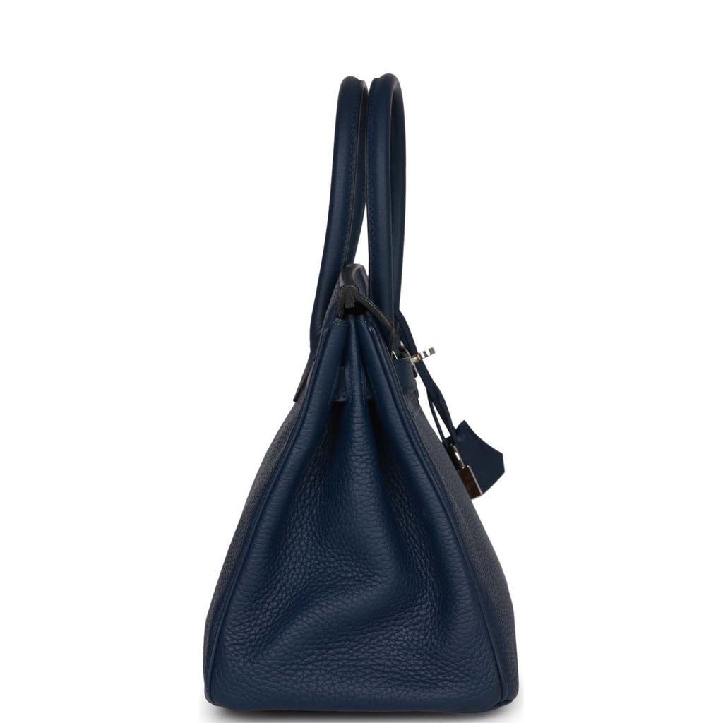 Pre-owned Hermes Birkin 30 Bleu Saphir Verso Togo Palladium Hardware