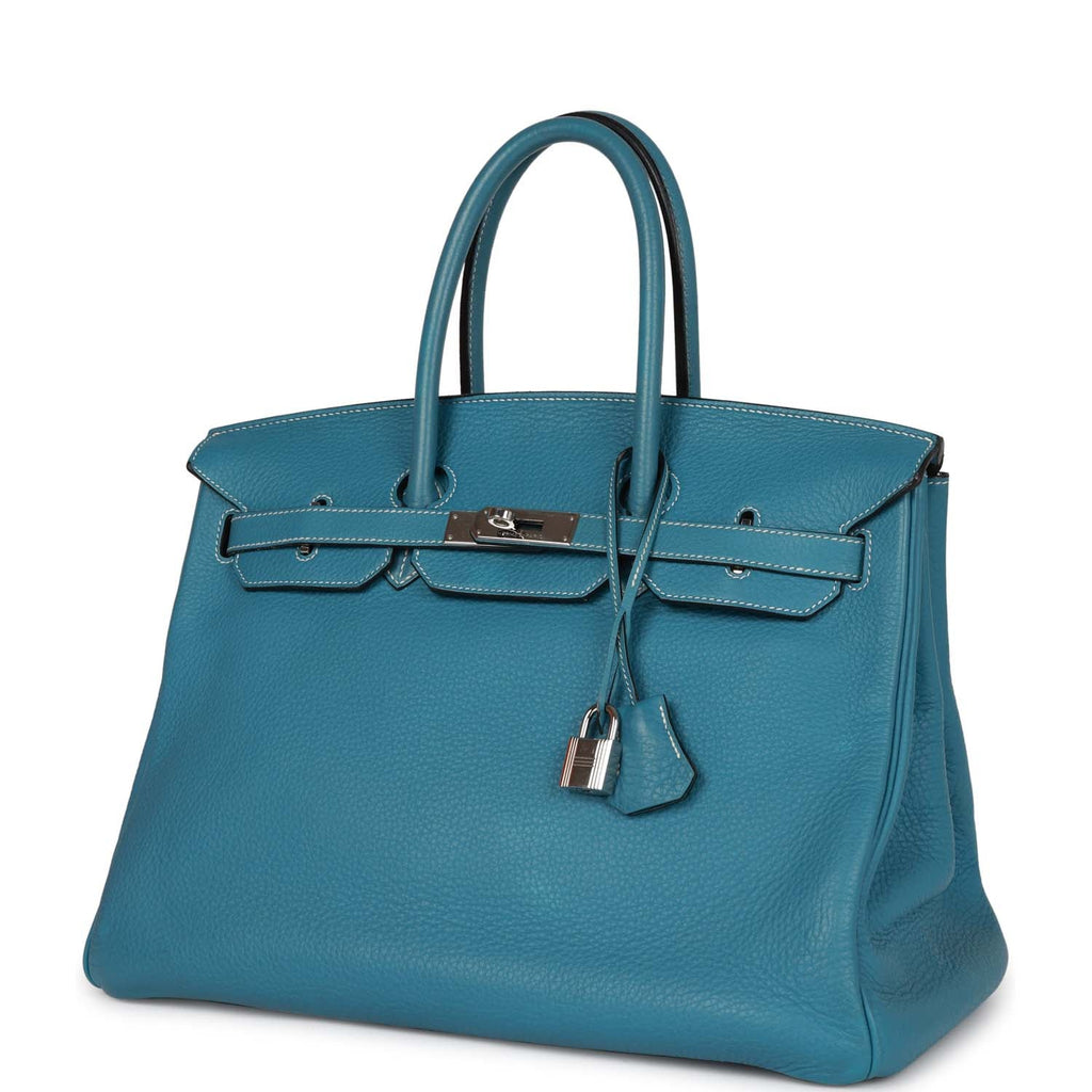 Pre-owned Hermes Birkin 35 Bleu Jean Togo Palladium Hardware