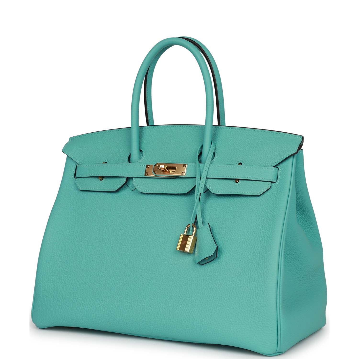 Pre-owned Hermes Birkin 35 Bleu Atoll Togo Gold Hardware