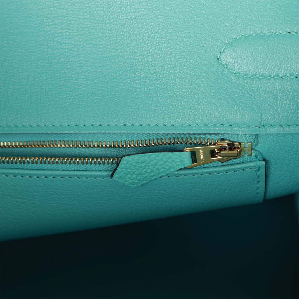 Pre-owned Hermes Birkin 35 Bleu Atoll Togo Gold Hardware