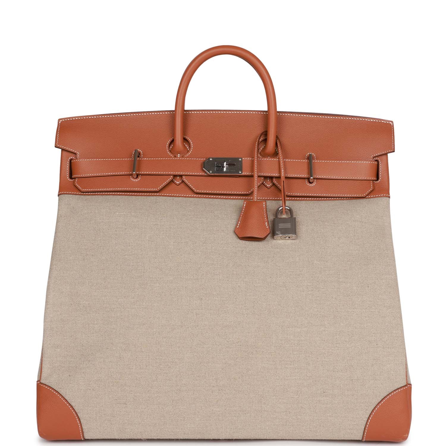 Hermes Birkin HAC 50 Gold Toile De Camp Evercolor Palladium Hardware