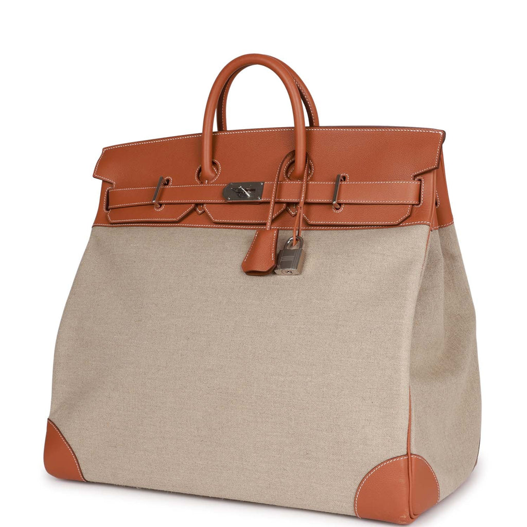 Hermes Birkin HAC 50 Gold Toile De Camp Evercolor Palladium Hardware