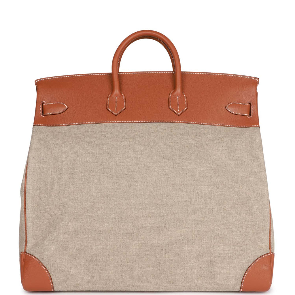 Hermes Birkin HAC 50 Gold Toile De Camp Evercolor Palladium Hardware