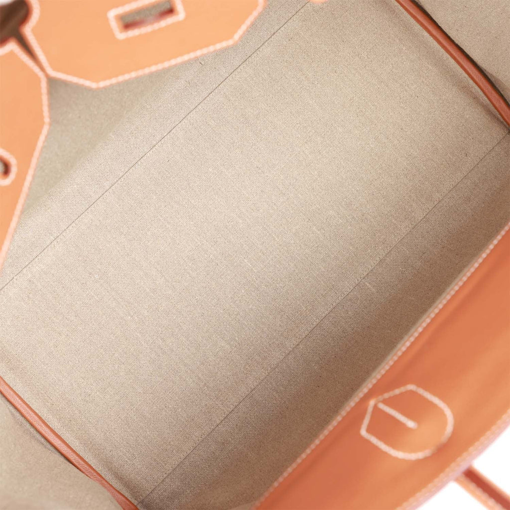 Hermes Birkin HAC 50 Gold Toile De Camp Evercolor Palladium Hardware
