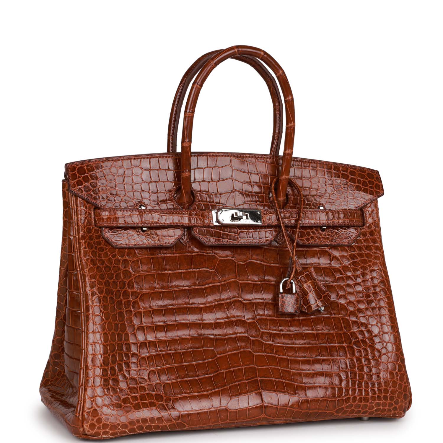 Pre-owned Hermes Birkin 35 Miel Shiny Porosus Crocodile Palladium Hardware