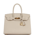 Pre-owned Hermes Birkin Sellier 30 Craie Epsom Gold Hardware