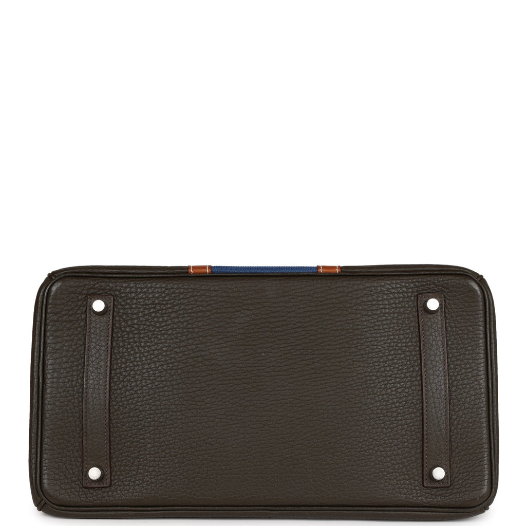 Pre-owned Hermes Birkin Club 35 Vert Bronze, Blue Thalassa, Fauve Barenia Fjord & Ottomane Palladium Hardware