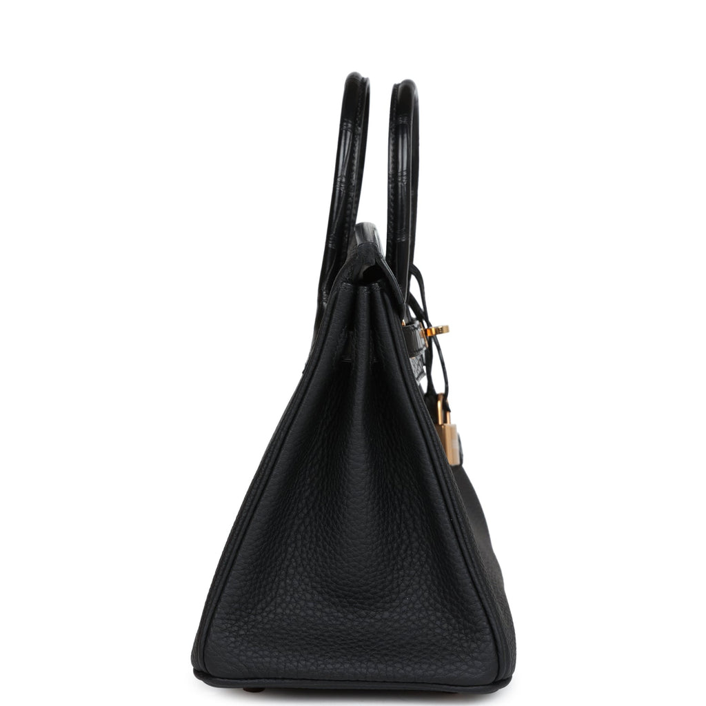 Pre-owned Hermes Birkin 25 Black Matte Alligator and Togo Touch Gold Hardware