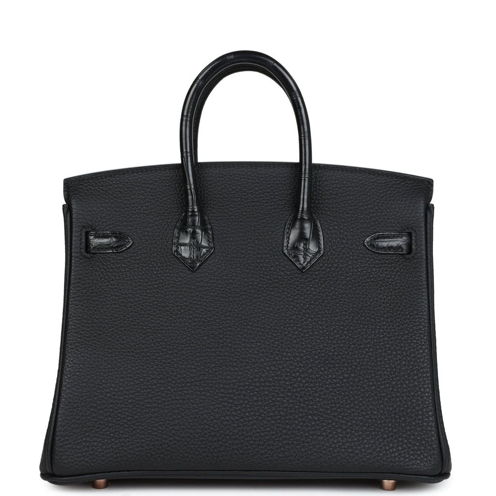 Pre-owned Hermes Birkin 25 Black Matte Alligator and Togo Touch Gold Hardware