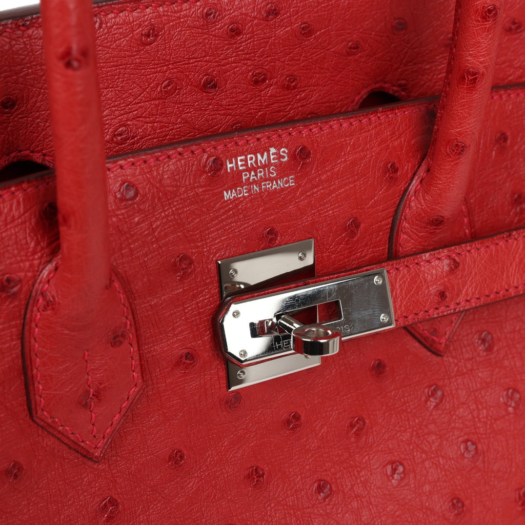 Pre-owned Hermes Birkin 35 Rouge Vif Ostrich Palladium Hardware