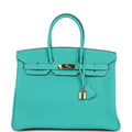 Pre-owned Hermes Birkin 35 Lagoon Togo Gold Hardware