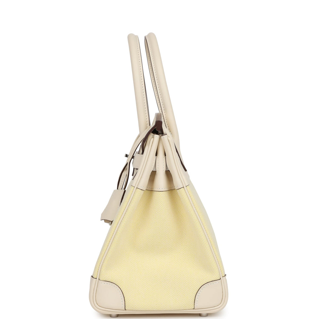 Hermes Birkin 30 Nata Swift and Jaune Poussin Toile Palladium Hardware