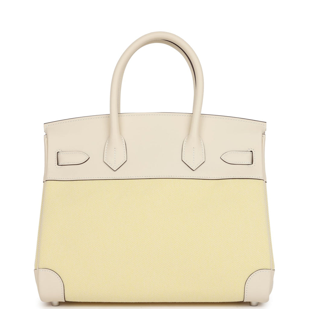 Hermes Birkin 30 Nata Swift and Jaune Poussin Toile Palladium Hardware
