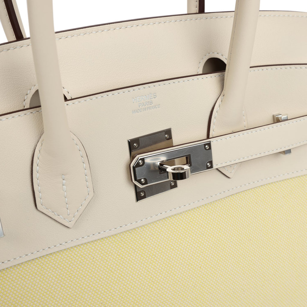Hermes Birkin 30 Nata Swift and Jaune Poussin Toile Palladium Hardware