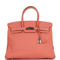 Pre-owned Hermes Birkin 35 Crevette Clemence Palladium Hardware