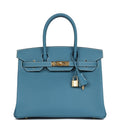 Hermes Birkin 30 Blue Jean Epsom Gold Hardware