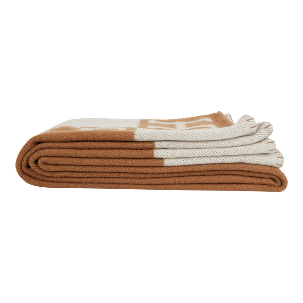 Hermes "Classic Avalon" Ecru and Camel Blanket