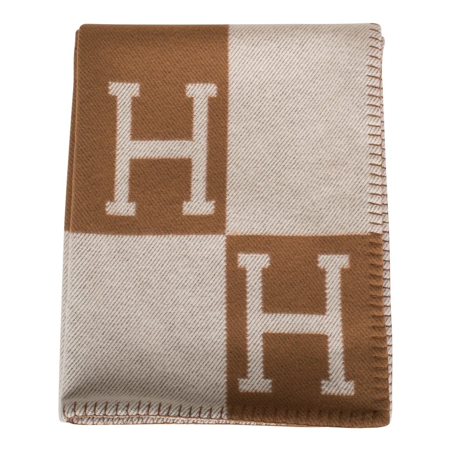 Hermes "Classic Avalon" Ecru and Camel Blanket