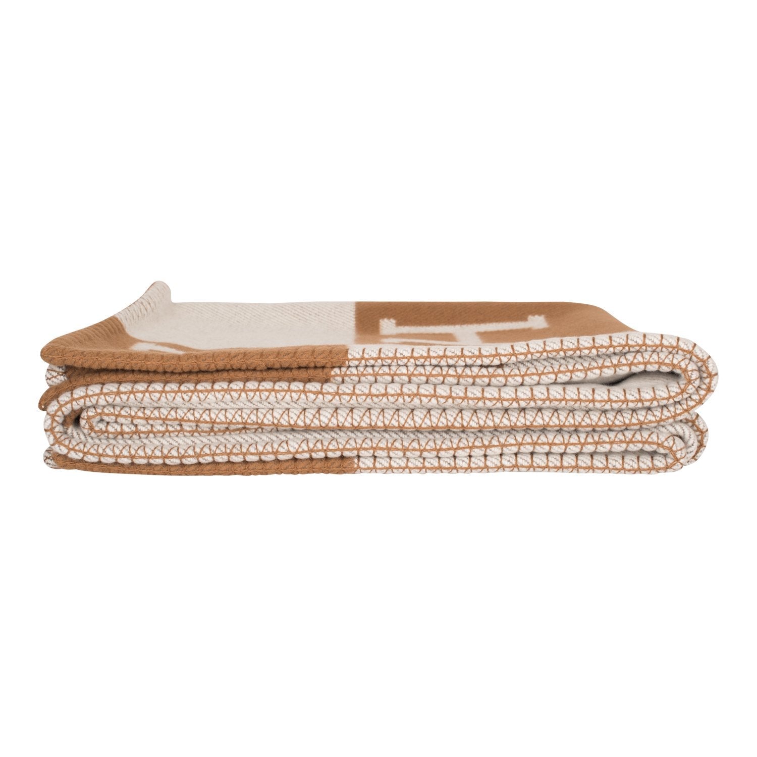 Hermes "Classic Avalon" Ecru and Camel Blanket