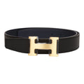 Hermes 32mm Reversible Black/Bleu Nuit Constance H Belt 75cm Brushed Gold Buckle
