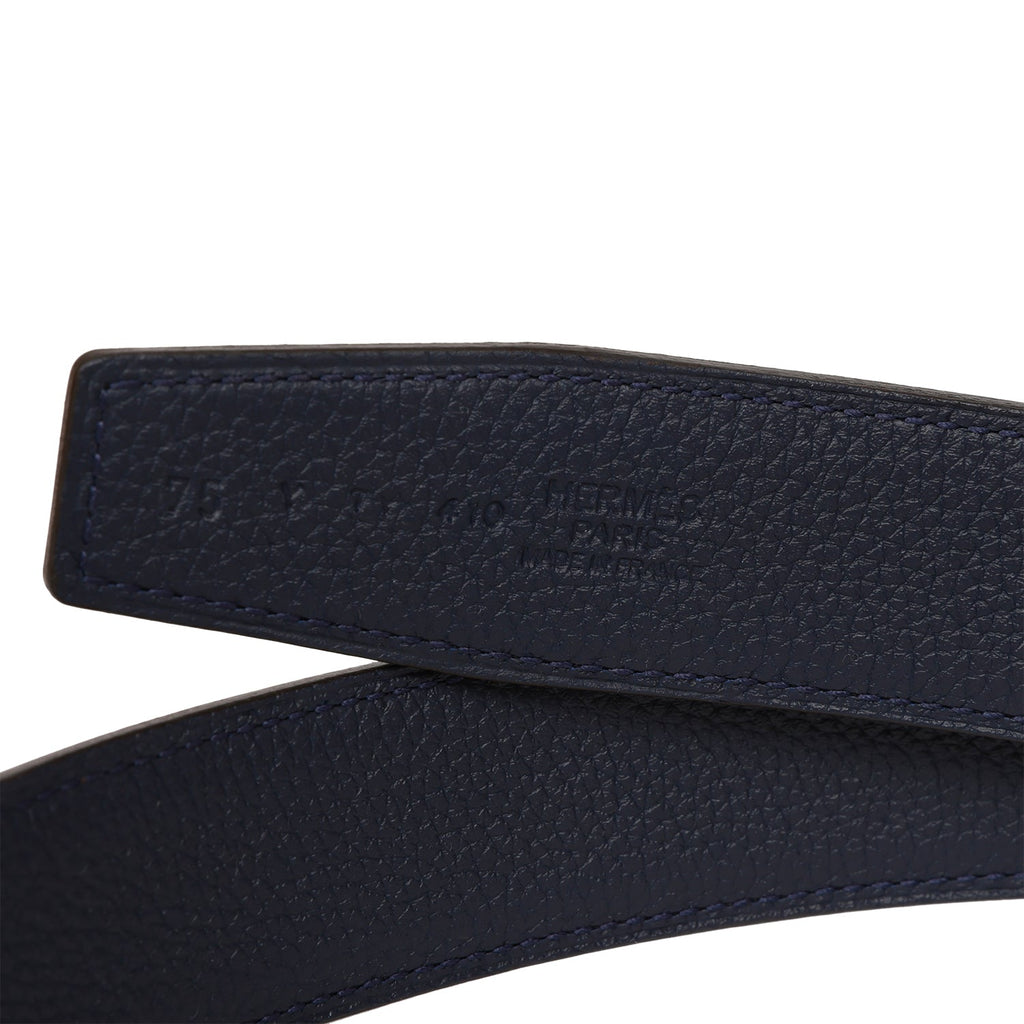 Hermes 32mm Reversible Black/Bleu Nuit Constance H Belt 75cm Brushed Gold Buckle