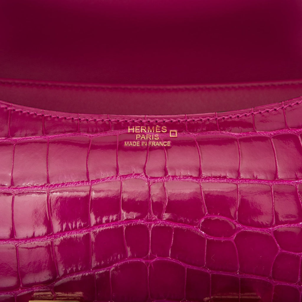 Hermes Constance 24 Rose Scheherazade Shiny Alligator Gold Hardware