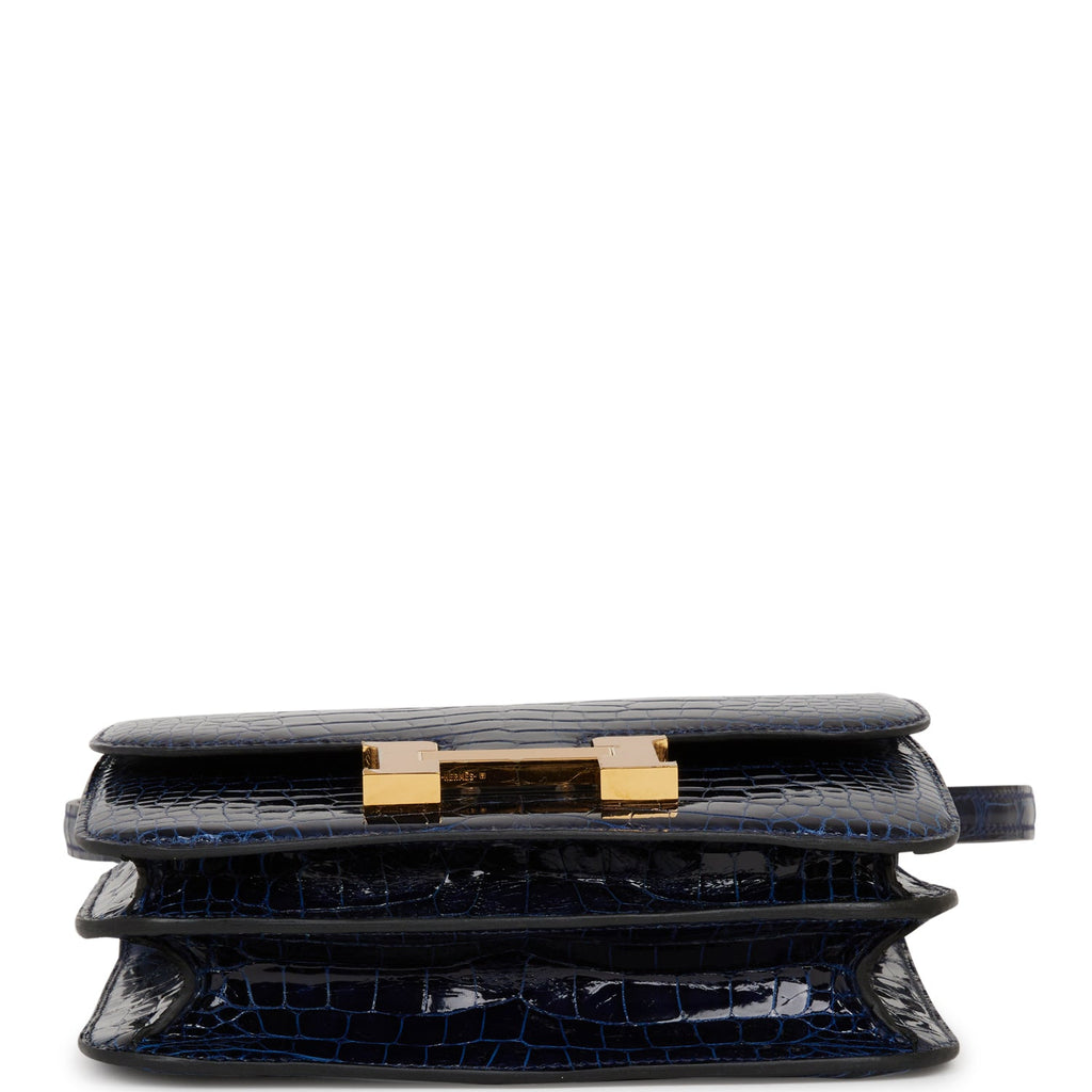 Hermes Constance 18 Bleu Saphir Shiny Alligator Gold Hardware