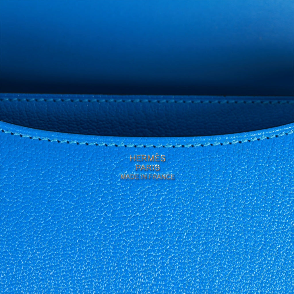 Hermes Constance 18 Bleu Hydra Chevre Gold Hardware
