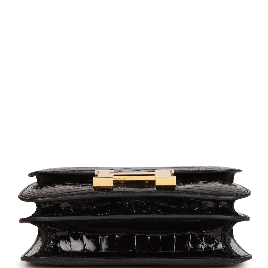 Pre-owned Hermes Constance 18 Black Shiny Alligator Gold Hardware