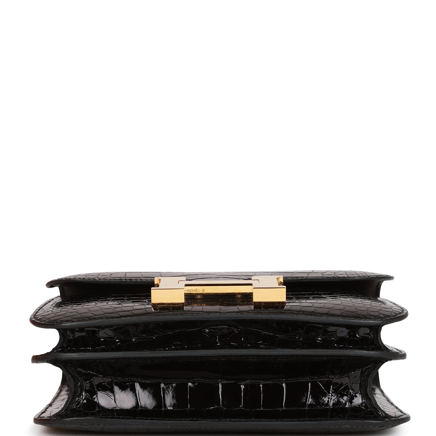 Pre-owned Hermes Constance 18 Black Shiny Alligator Gold Hardware