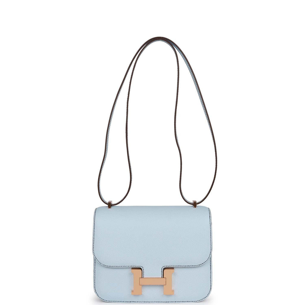 Hermes Special Order (HSS) Constance 18 Bleu Brume Verso Epsom Rose Gold Hardware
