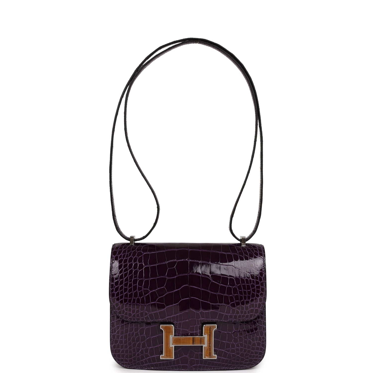 Hermes Constance 18 Amethyst Shiny Alligator Tigers Eye Quartz Palladium Hardware