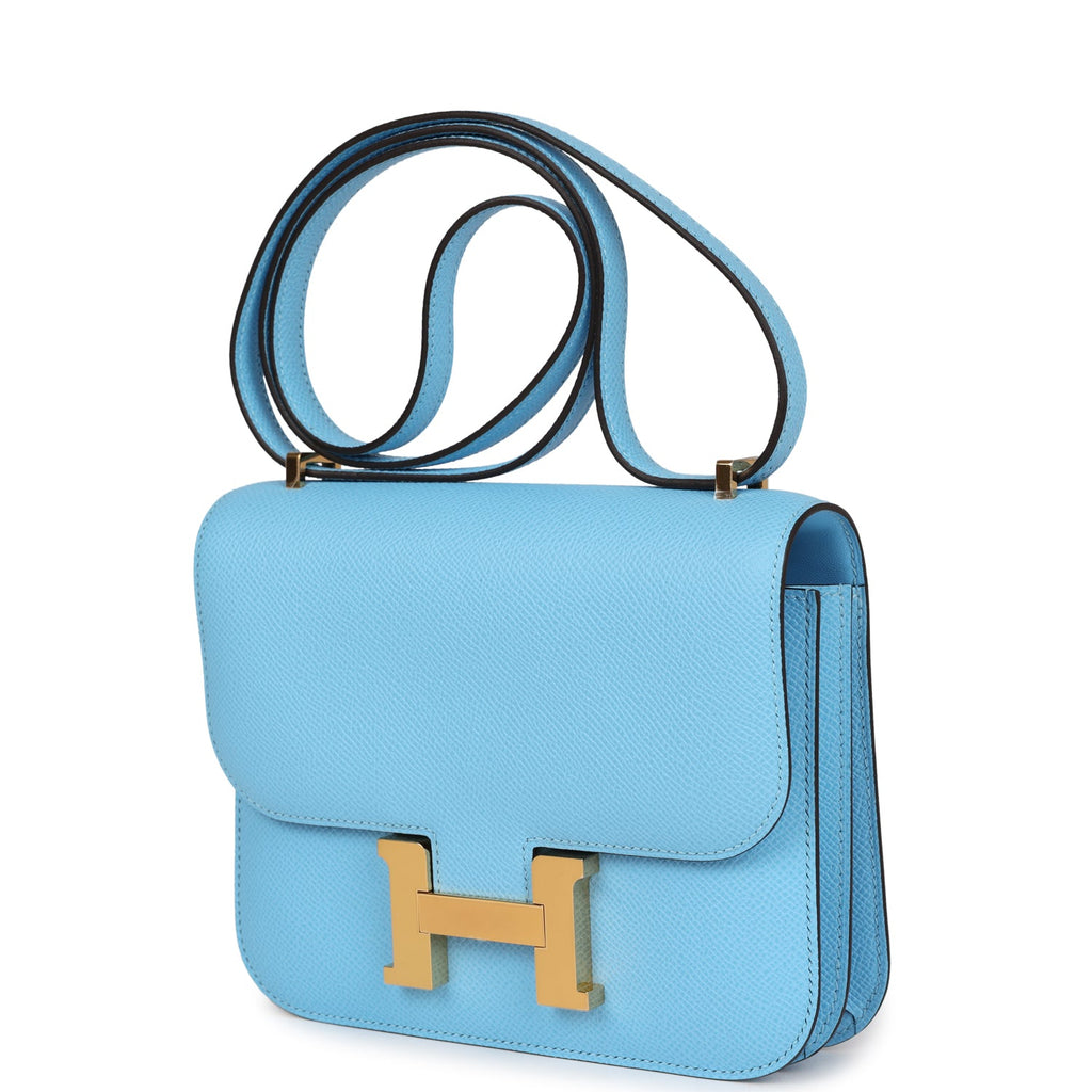 Hermes Constance 18 Celeste Epsom Gold Hardware