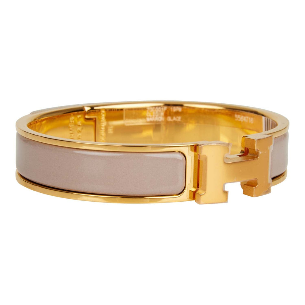 Hermes Marron Fonce Clic Clac H Narrow Enamel Bracelet PM GHW