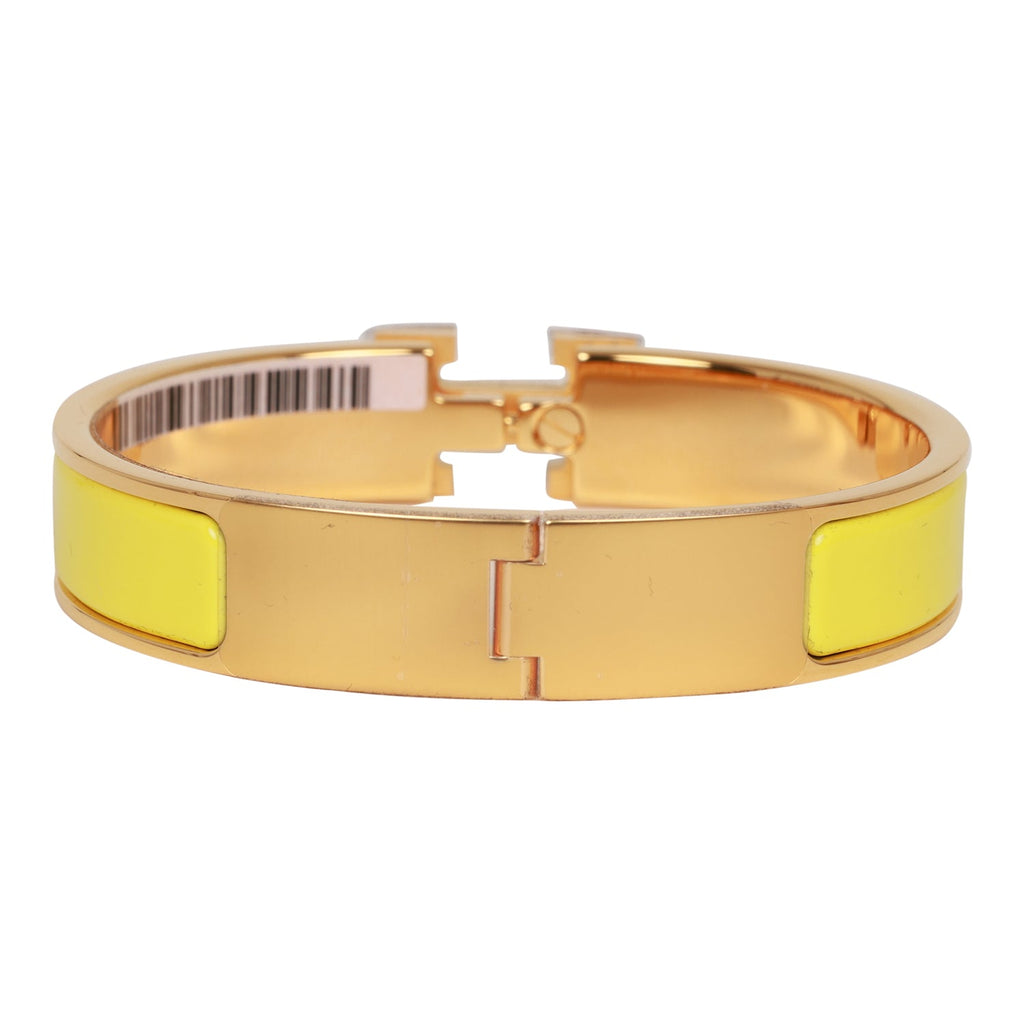 Hermes Jaune Tennis Clic Clac H Narrow Enamel Bracelet PM GHW