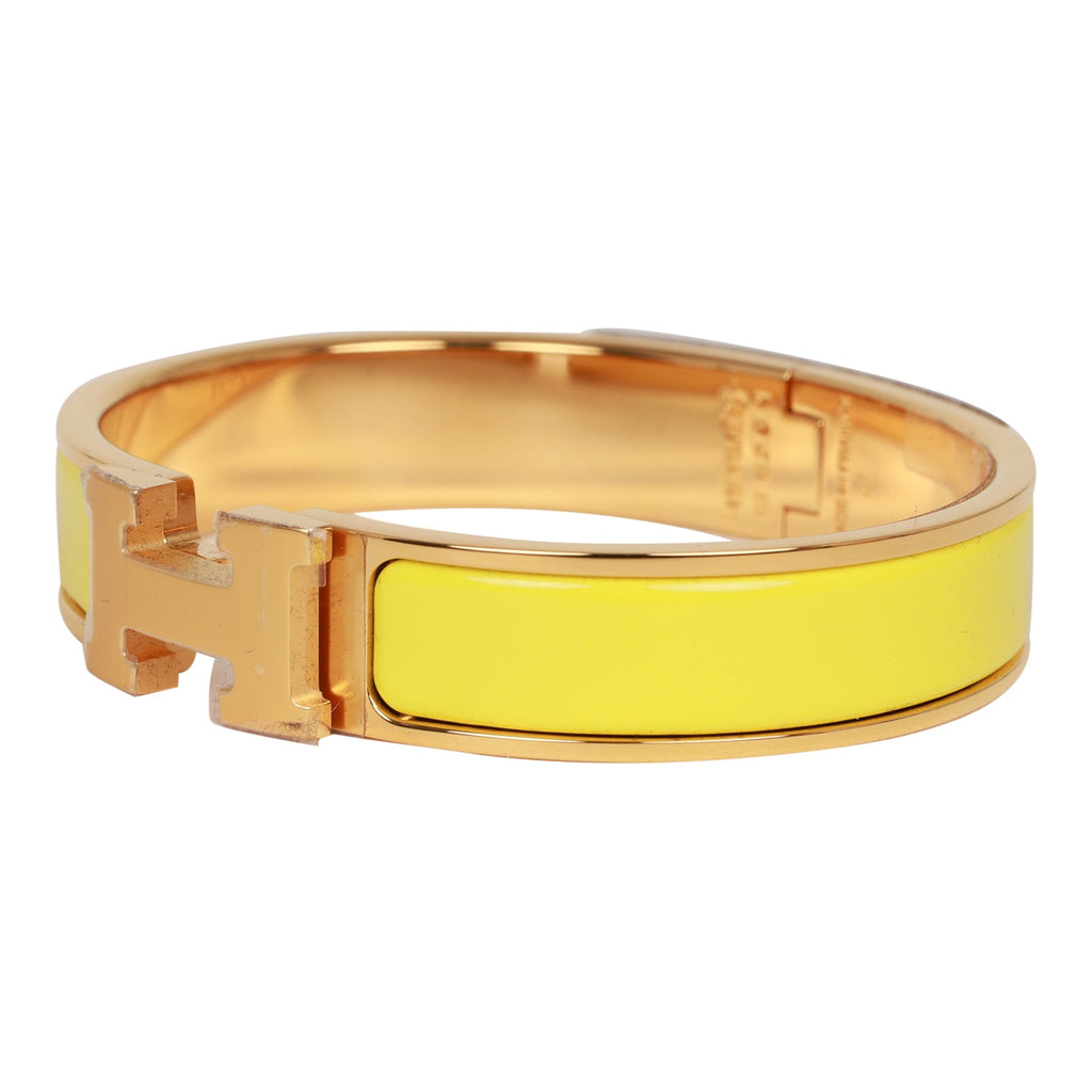 Hermes Jaune Tennis Clic Clac H Narrow Enamel Bracelet PM GHW