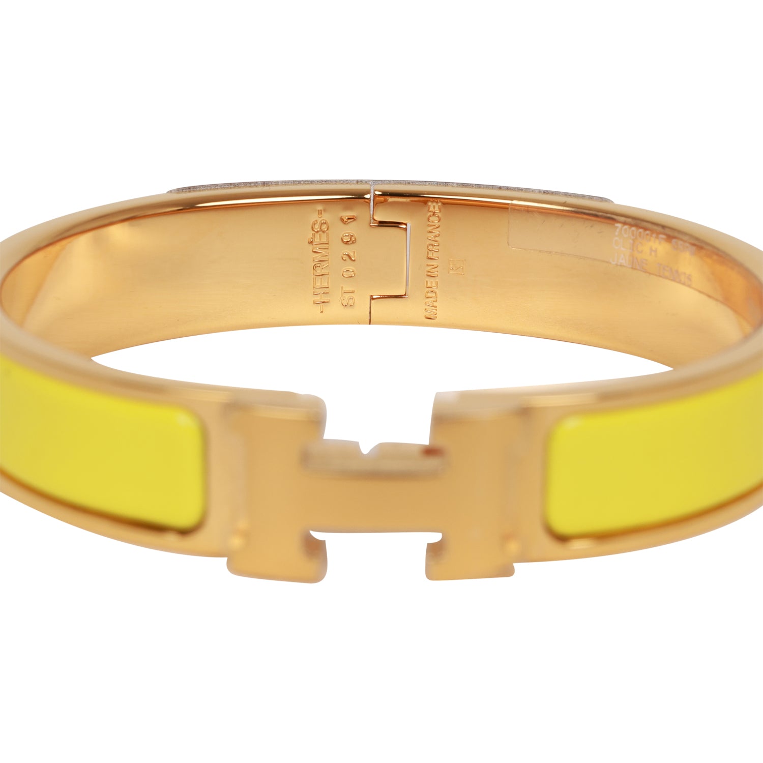 Hermes Jaune Tennis Clic Clac H Narrow Enamel Bracelet PM GHW