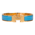 Hermes Bleu Album Clic Clac H Narrow Enamel Bracelet PM GHW