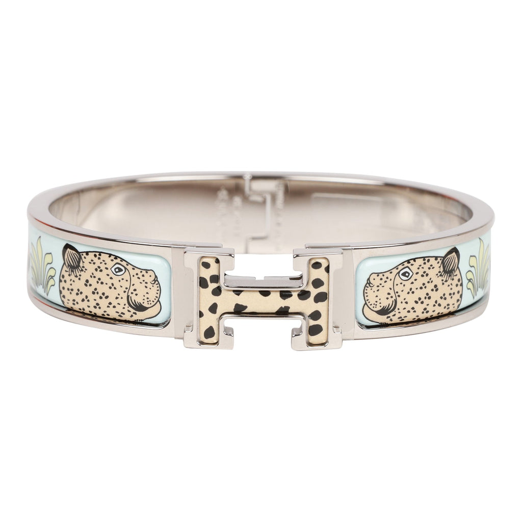 Hermes Les Leopards Clic Clac H Narrow Enamel Bracelet PM PHW