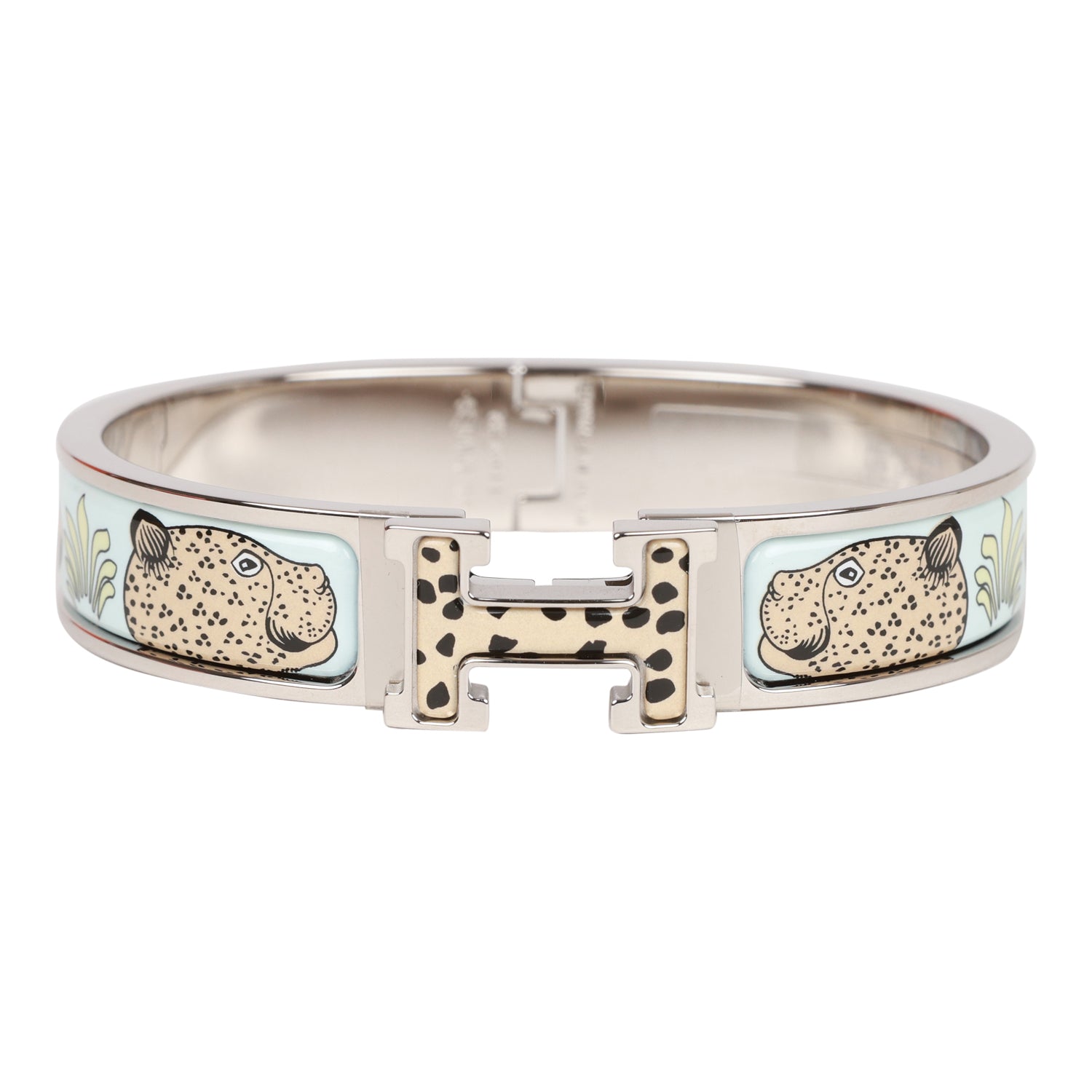 Hermes Les Leopards Clic Clac H Narrow Enamel Bracelet PM PHW