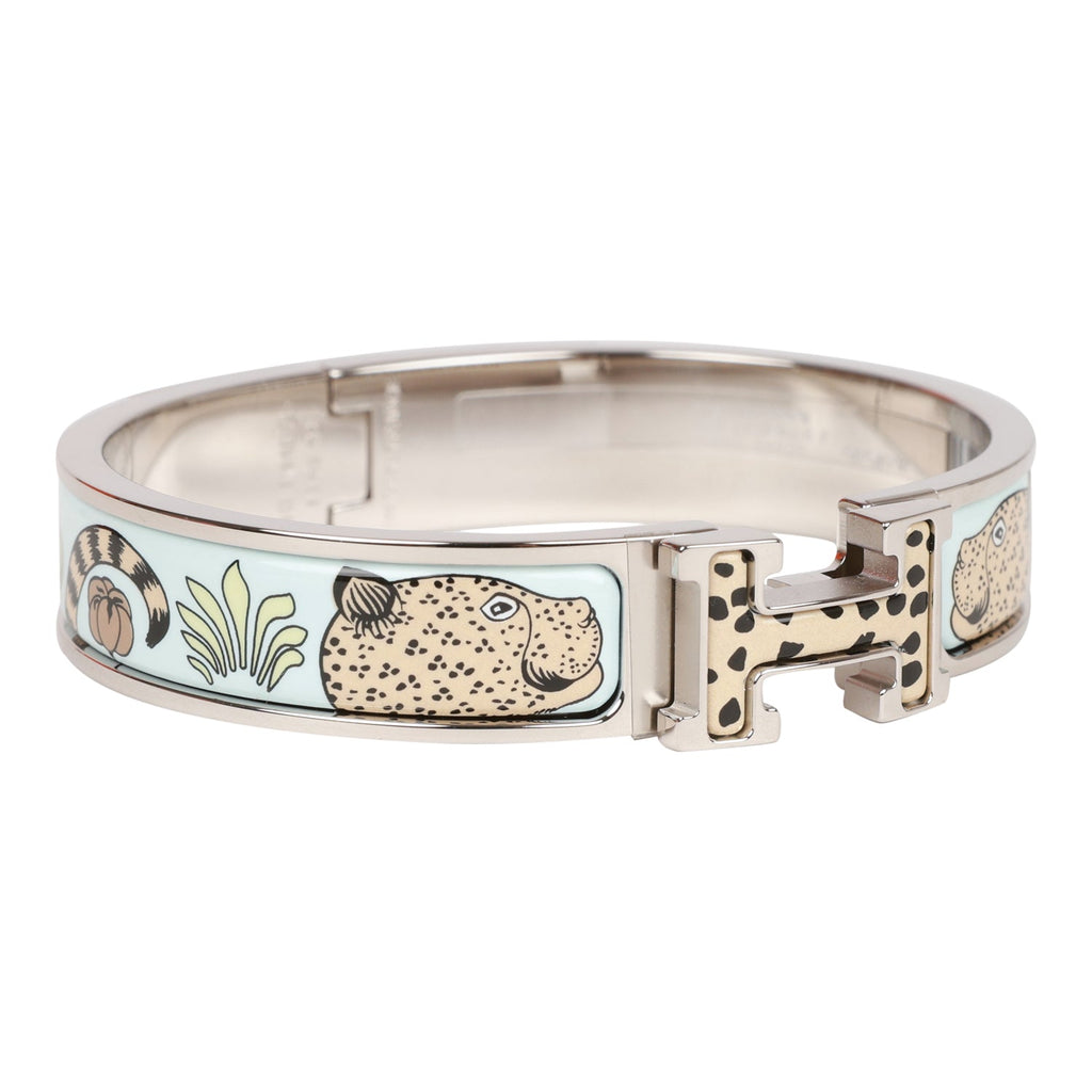 Hermes Les Leopards Clic Clac H Narrow Enamel Bracelet PM PHW