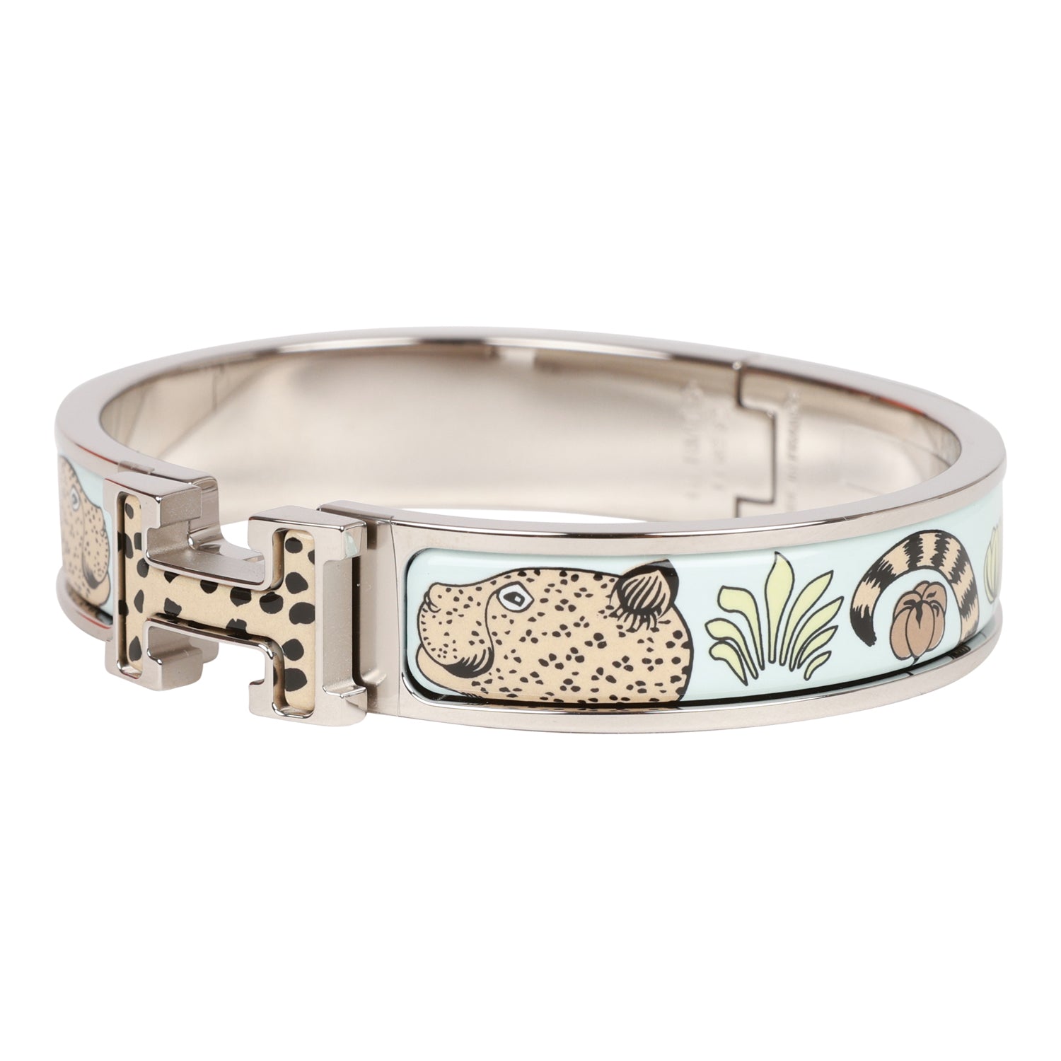 Hermes Les Leopards Clic Clac H Narrow Enamel Bracelet PM PHW