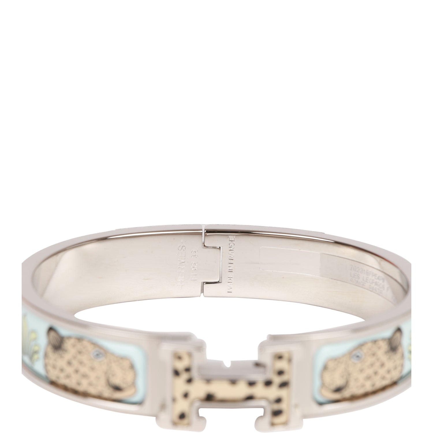 Hermes Les Leopards Clic Clac H Narrow Enamel Bracelet PM PHW