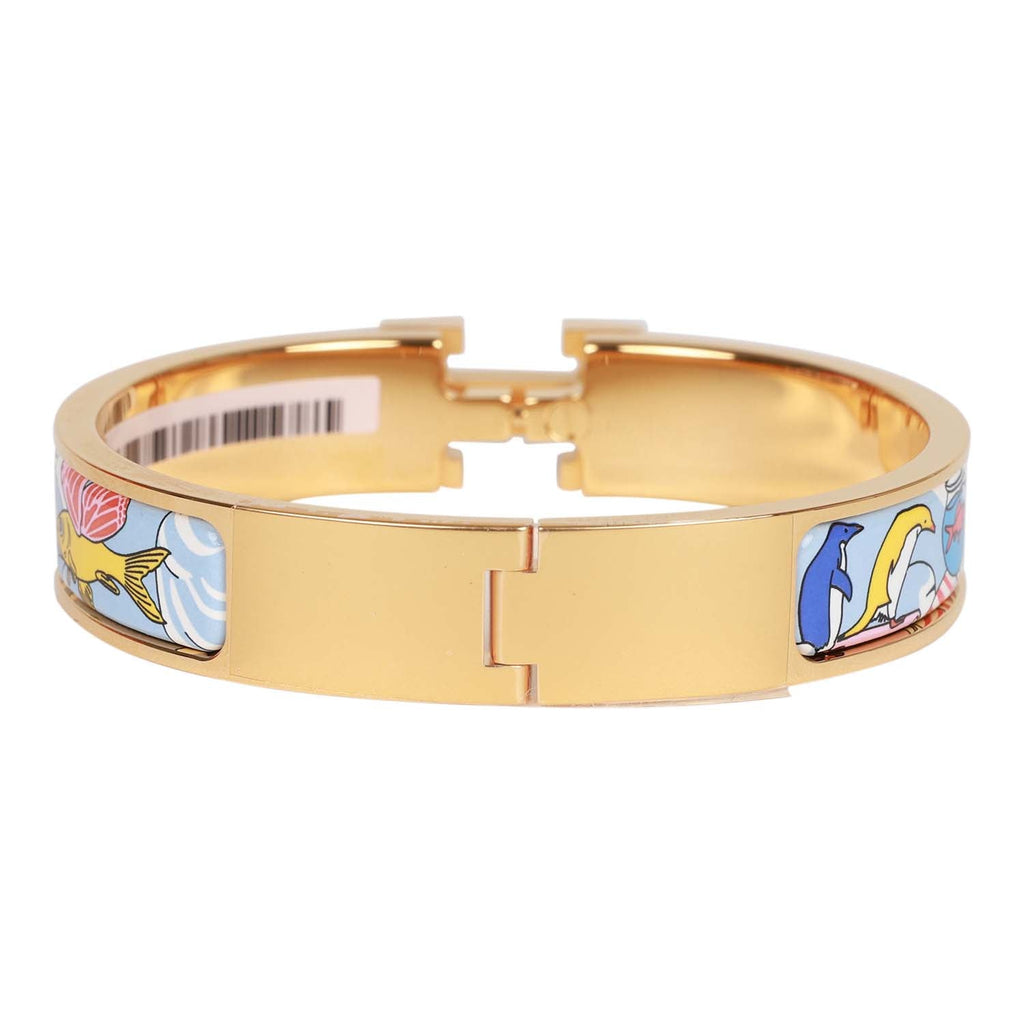 Hermes "Les Nuages Flamboyante" Clic Clac H Narrow Enamel Bracelet GHW