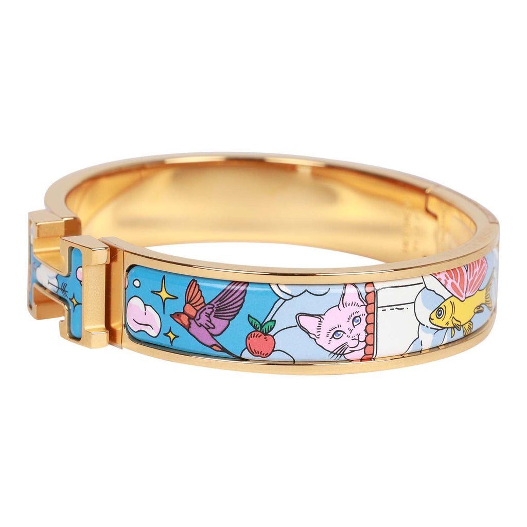 Hermes "Les Nuages Flamboyante" Clic Clac H Narrow Enamel Bracelet GHW