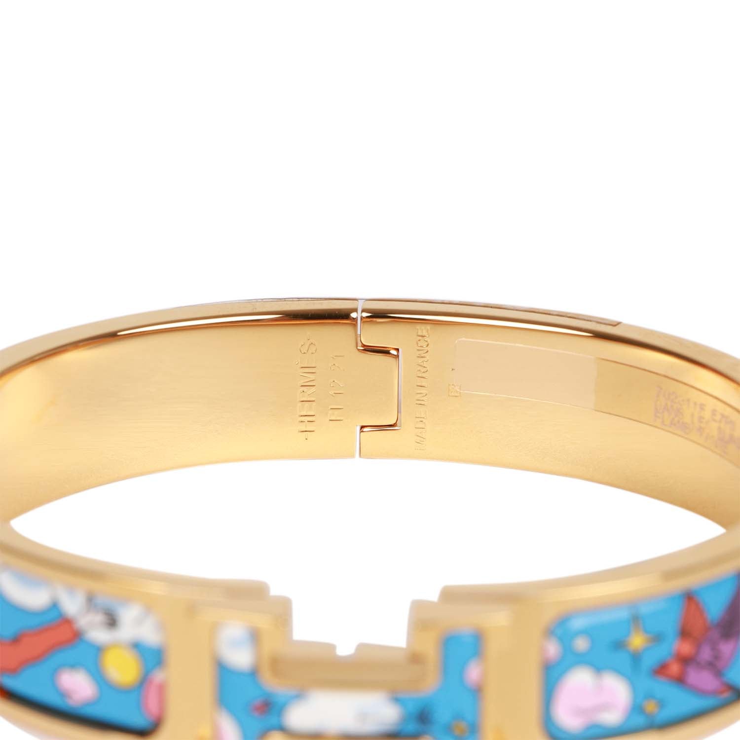 Hermes "Les Nuages Flamboyante" Clic Clac H Narrow Enamel Bracelet GHW