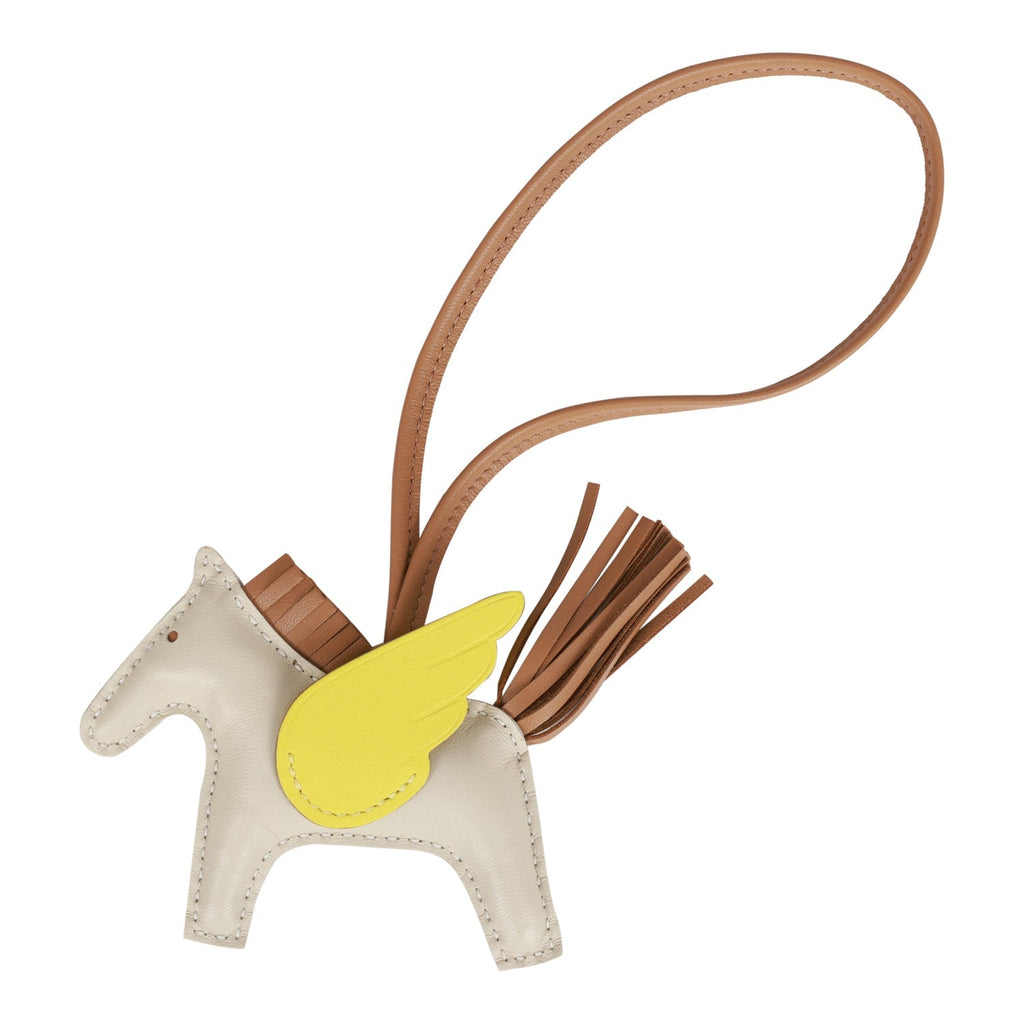 Hermes Craie/Chai/Lime Agneau Pegasus Horse Rodeo Bag Charm PM
