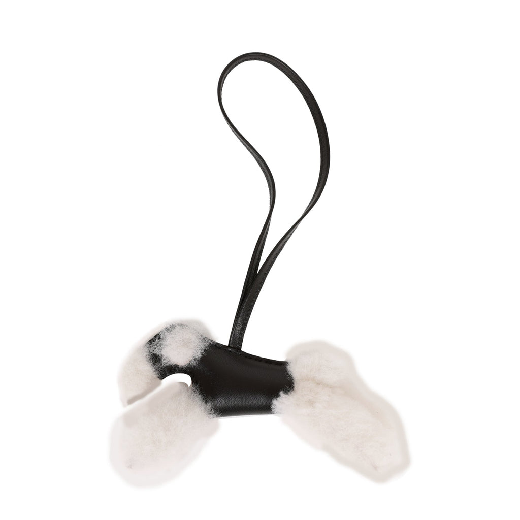 Hermes Black Lambskin and Shearling Budy Bag Charm