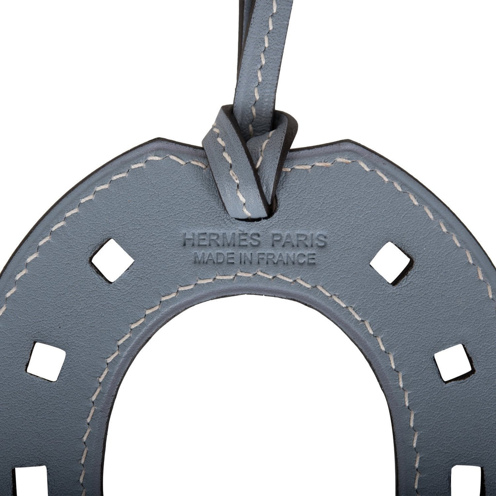 Hermes Paddock Bleu Lin Horseshoe Leather Bag Charm PM