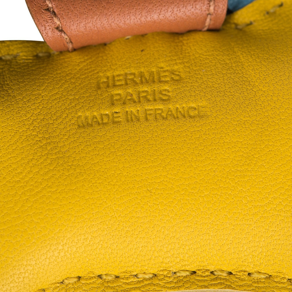 Hermes Jaune de Naples/Celeste/Gold Grigri Horse Rodeo Bag Charm PM